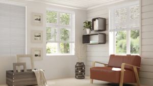 White venetian blinds in contemporary room.