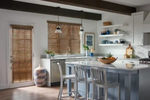 Horizontal Wood Blinds in a Kitchen