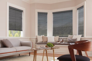 Hunter Douglas Wood Blinds in living room