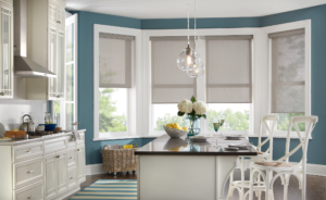 Alta Roller shade on bay window in kitchen